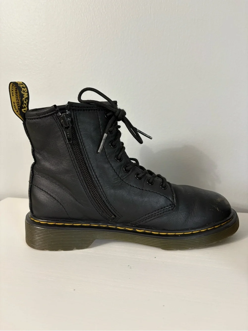 Dr. Martens 1460 J Kids Black Leather Side Zip Boots Size US 3 Indie Sleaze